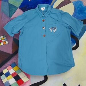 Lady Danielle Brotch Button Up Shirt Size 22W Short Sleeve Golden Girls Blue Top